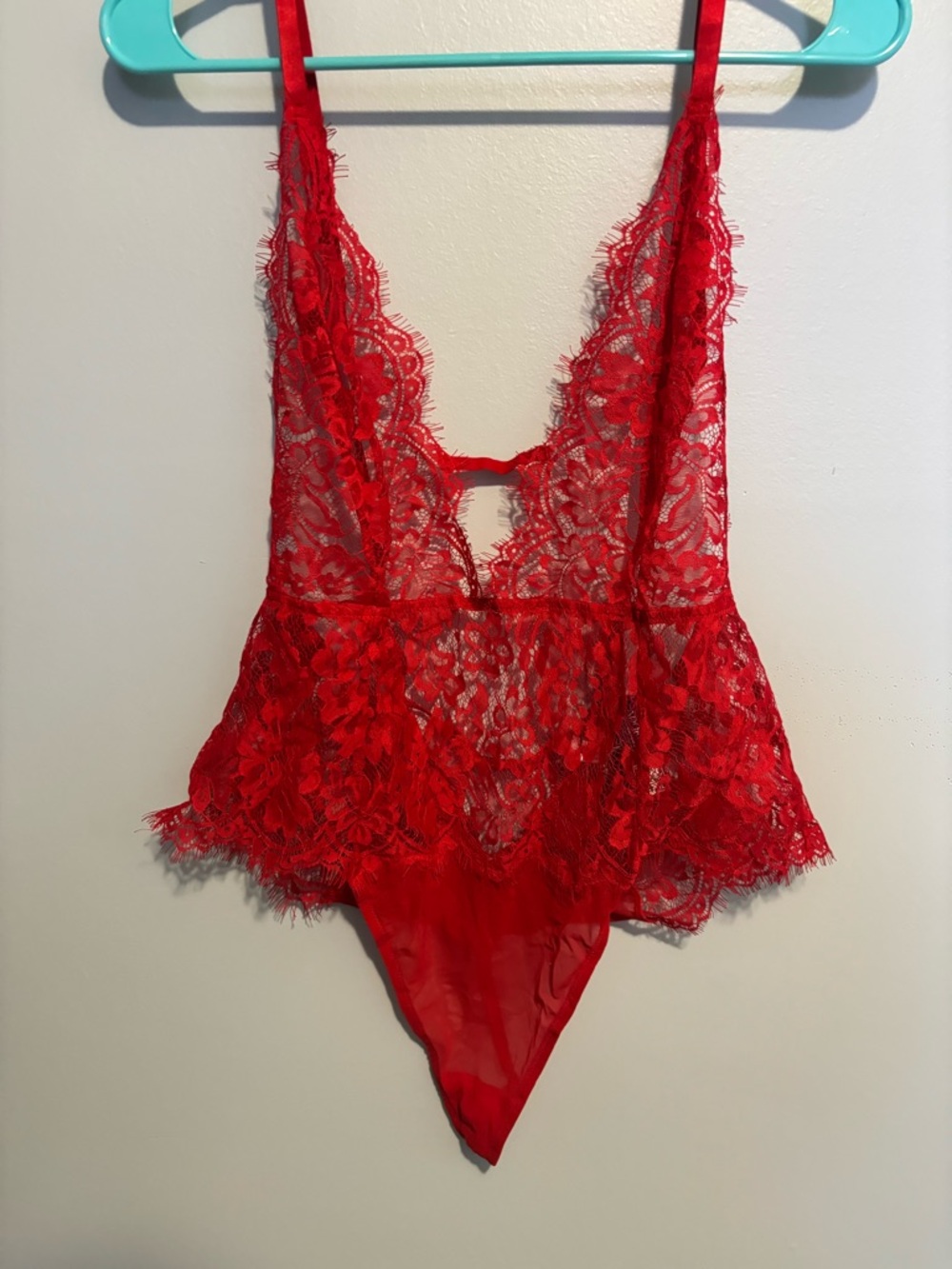 Adore Me Red Lace Plunge Teddy